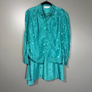 The Wilroy Traveller Vintage Women's 1970's Turquoise Top & Skirt Set - Size 16